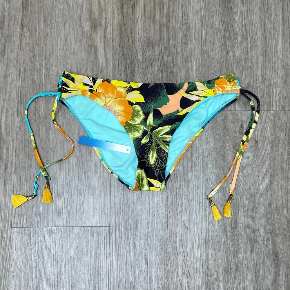Lucky Brand Women's Multi Tropical Sunrise Tie Side Bikini Swim Bottoms sz XS